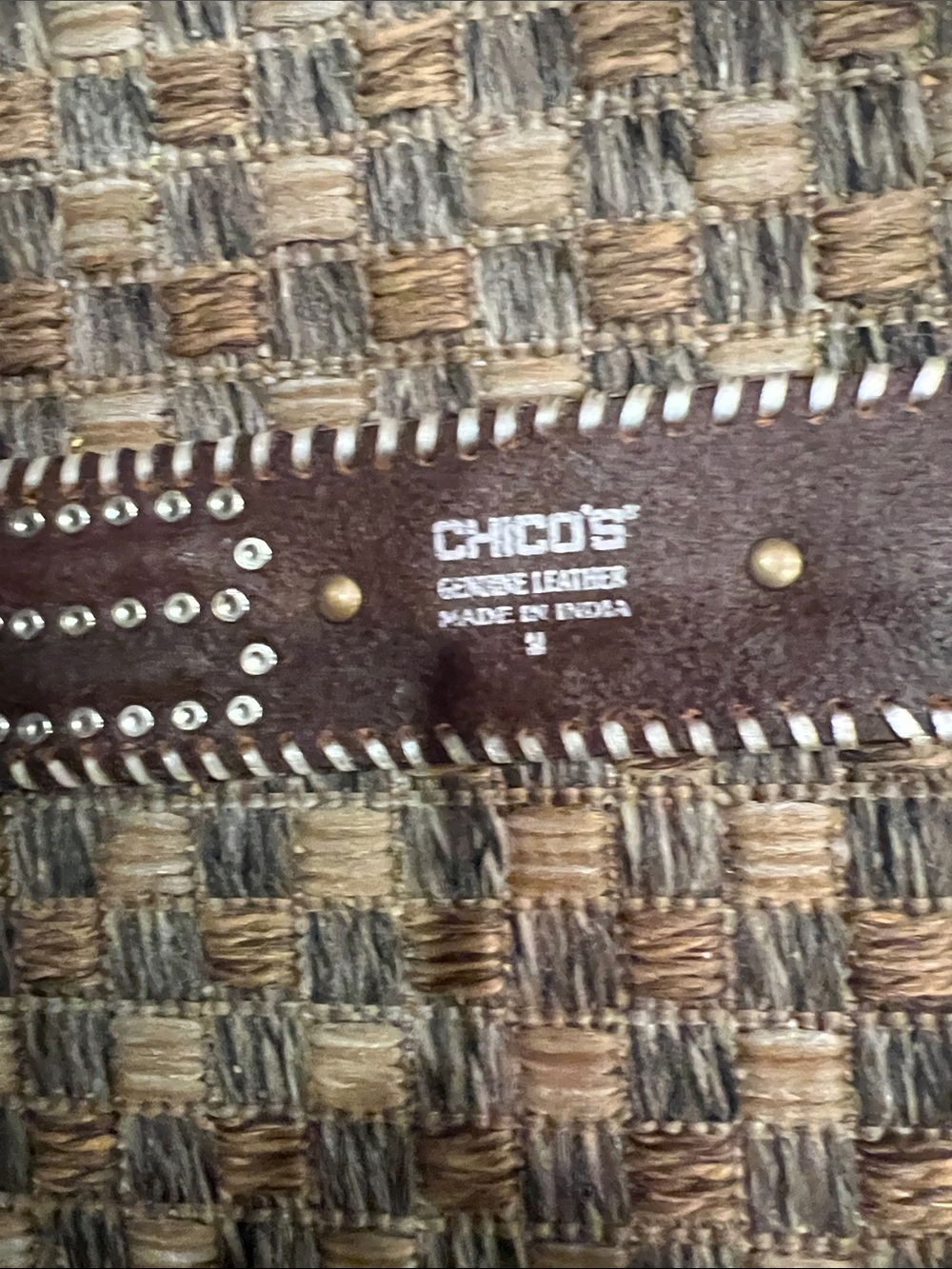 Chico's Brown Leather Studded Belt with Yellow-Gold Accents - Picture 3 of 3